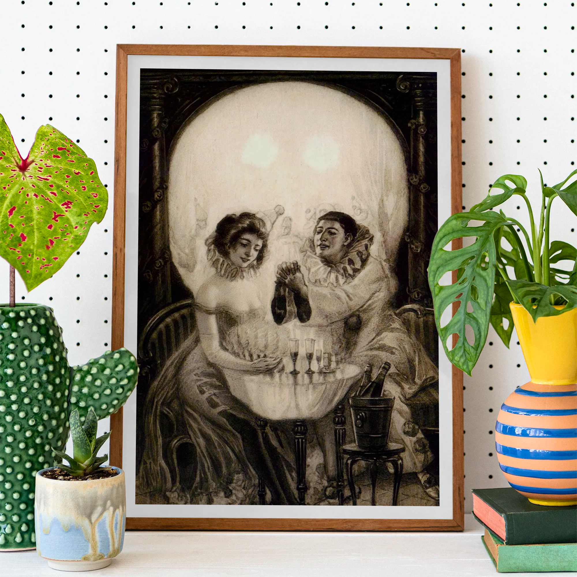 L’amour De Pierrot - Salvador Dali Art Print, Framed Optical Illusion Print Skull Formed Two Figures
