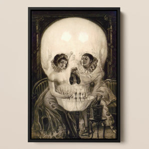 L’amour De Pierrot - Salvador Dali Framed Canvas, 12x18’’ / 31x46cm / Black Floating Frame, Framed Optical Illusion Painting Two Figures