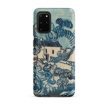 Blue Landscape with Houses - Vincent Van Gogh Phone Case Mobile Cases Blue Cream-colored Phone Case Stylized Landscape Design Reminiscent