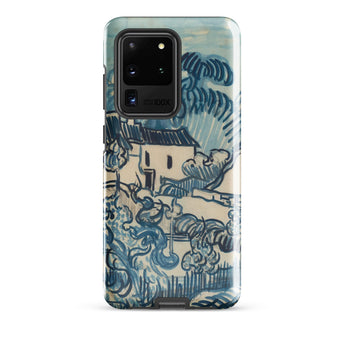 Blue Landscape with Houses - Vincent Van Gogh Phone Case Mobile Cases Protective Phone Case Stylized Blue Cream Landscape Design Gogh’s
