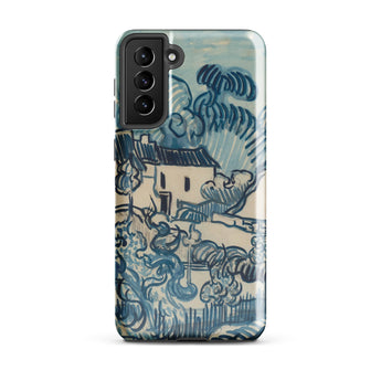 Blue Landscape with Houses - Vincent Van Gogh Phone Case Mobile Cases Phone Case Stylized Blue Beige Landscape Painting Brushstrokes Gogh’s