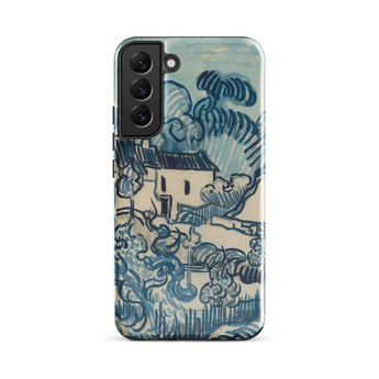 Blue Landscape with Houses - Vincent Van Gogh Phone Case Mobile Cases Blue Cream-colored Phone Case Stylized Landscape Design Reminiscent