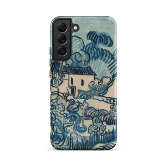 Blue Landscape with Houses - Vincent Van Gogh Phone Case Mobile Cases Blue Cream-colored Phone Case Stylized Landscape Design Reminiscent