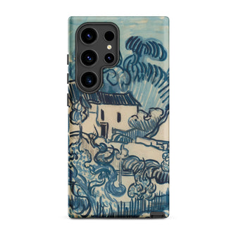 Blue Landscape with Houses - Vincent Van Gogh Phone Case Mobile Cases Phone Case Blue Cream-colored Illustration Rural Scene Stylized