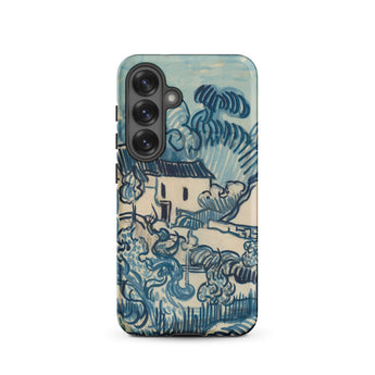 Blue Landscape with Houses - Vincent Van Gogh Phone Case Mobile Cases Blue Cream-colored Phone Case Stylized Landscape Design Reminiscent