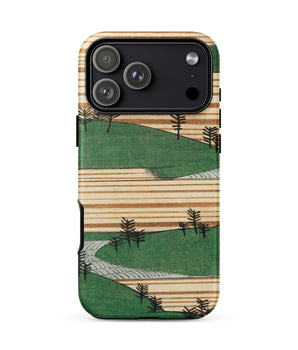 Iphone 17 Pro Max / Matte Landscape Illustration - Shin Bijutsukai Phone Case Pale Gray-blue Stream, Cuts, Sage-green Hillside Terrain,