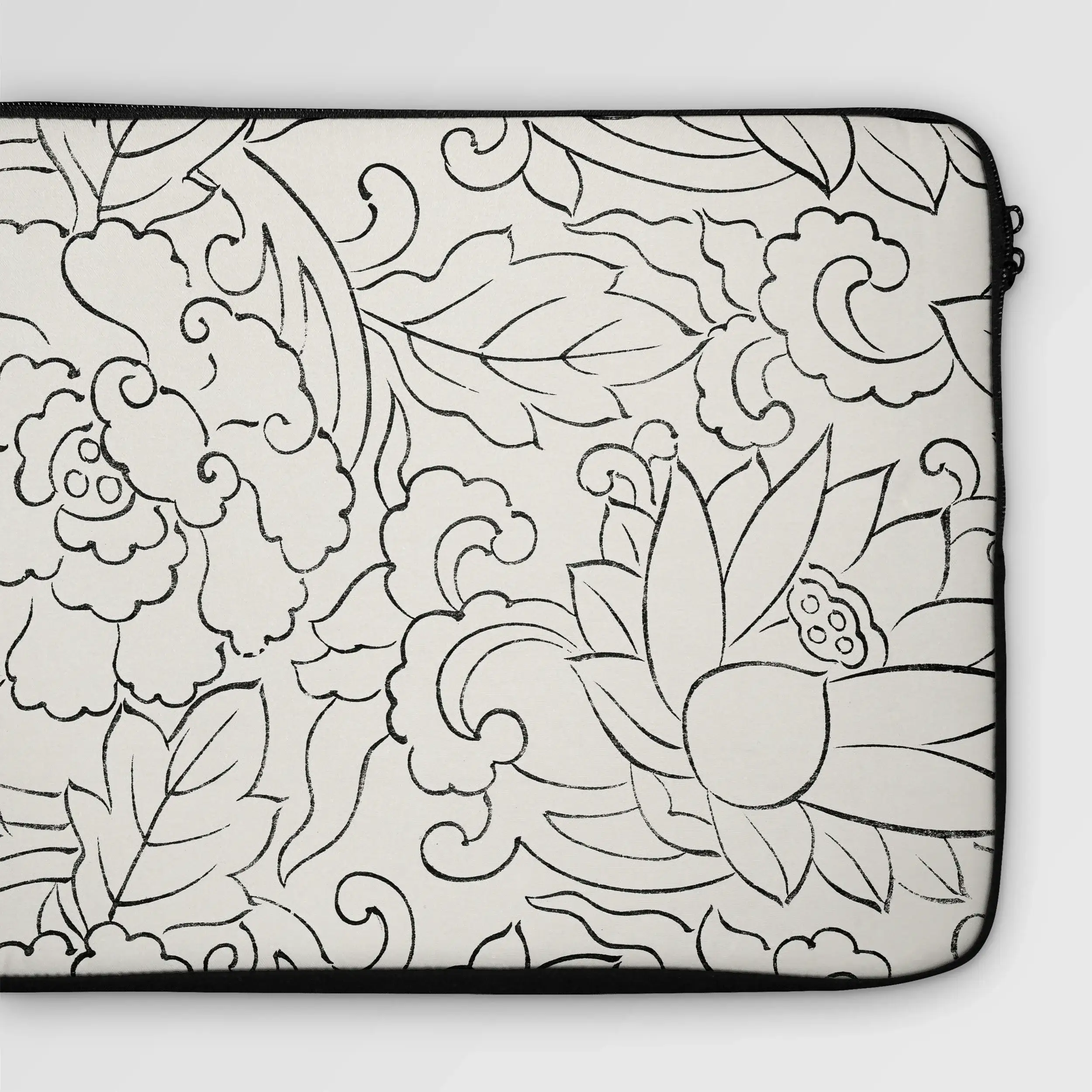 Black & White Floral Woodblock Print - Taguchi Tomoki Laptop Sleeve Computer Covers Skins