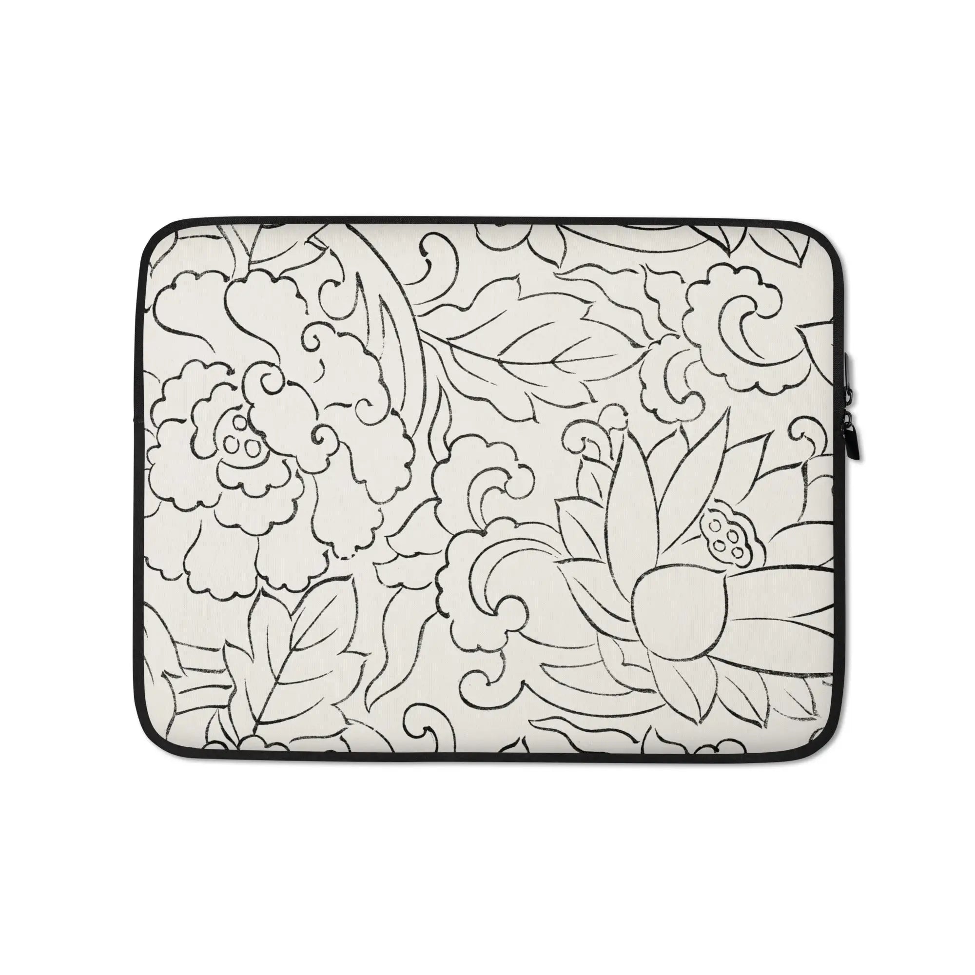 Black & White Floral Woodblock Print - Taguchi Tomoki Laptop Sleeve 13″ Computer Covers Skins