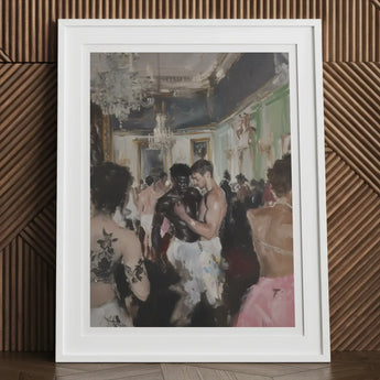 Last Dance - Luxe Vintage Gay Rave Art Print, 12x16’’ / 31x41cm / White Frame / 2’’ Matboard, Framed Painting Diverse Group People Formal
