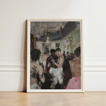 Framed Painting Elegant Ballroom Scene Figures Formal Attire Luxe Vintage Gay, Rave, Desire Waltzes Unbound