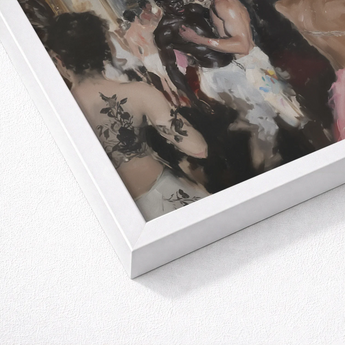 White Framed Art Print Painterly Depiction Figures Intimate Luxe Vintage Gay, Rave, Desire Waltzes Unbound