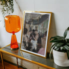 Last Dance - Luxe Vintage Gay Rave Art Print, Framed Romantic Dance Scene Artwork Alongside Orange Glass