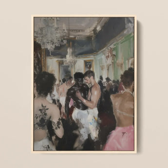 Last Dance - Vintage Gay Rave Art Framed Canvas, 12x16’’ / 31x41cm / Natural Floating Frame, Framed Painting Diverse Group People Ornate
