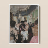 Last Dance - Vintage Gay Rave Art Framed Canvas, 12x16’’ / 31x41cm / White Floating Frame, Painting Lively People Two Men Center Dark Skin