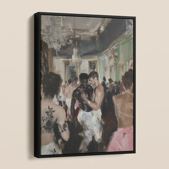 Last Dance - Vintage Gay Rave Art Framed Canvas, Framed Oil Painting Ballroom Scene Two Men Center