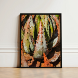 Black-framed Print Close-up Spiky Green Orange-hued Succulent Leaves Contemporary Botanical Artistry, Modern, Art