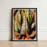 Black-framed Art Print Close-up Photograph Spiky Green Orange-hued Contemporary Botanical Artistry, Modern Succulent