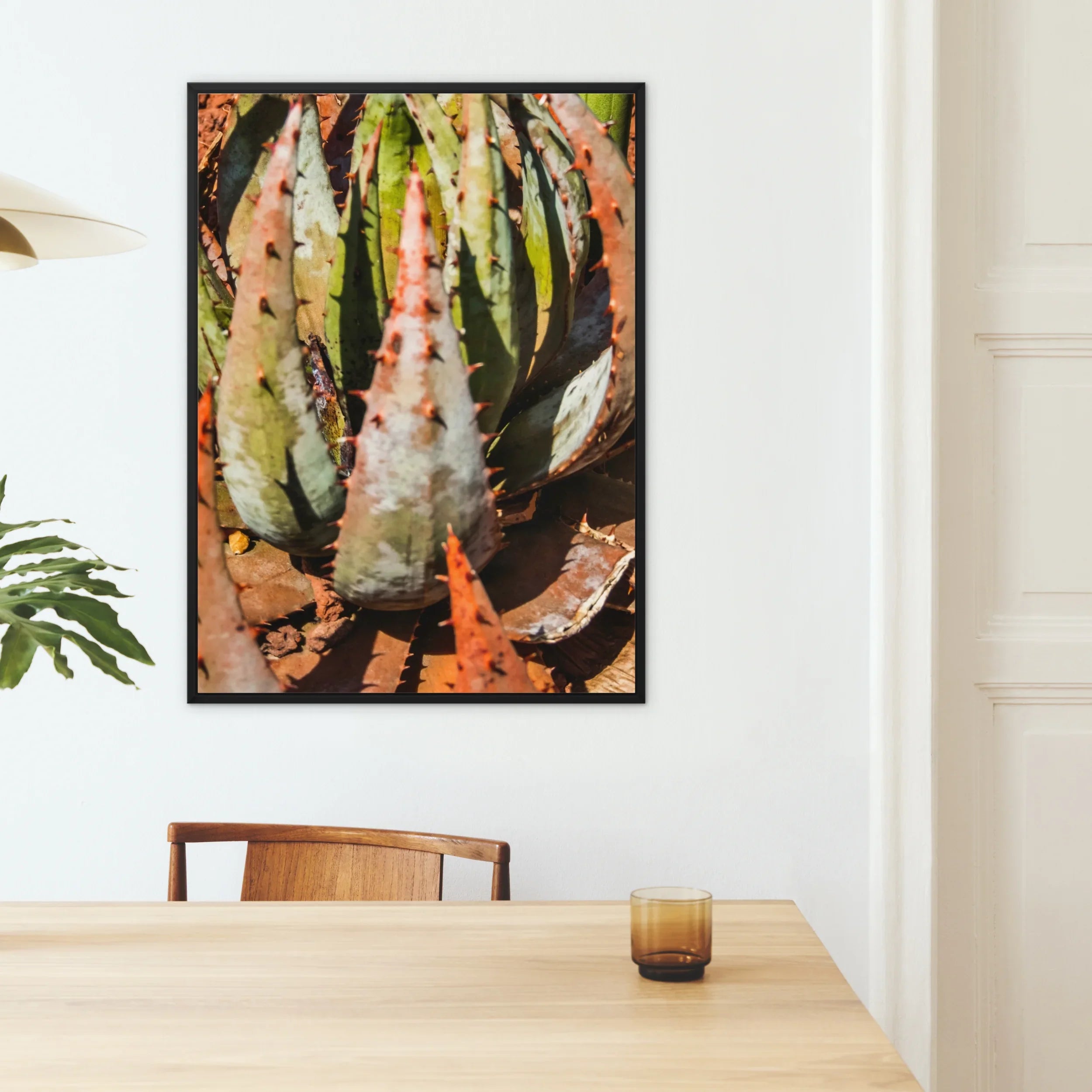 Layer Cake - Modern Succulent Framed Canvas, Framed Abstract Art Piece Tropical Leaves Orange Green
