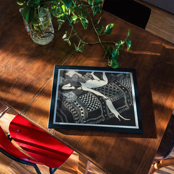 Laziness - Félix Edouard Vallotton Woodcut Art Print, Black-framed Artwork Abstract Black White Geometric Pattern Curved