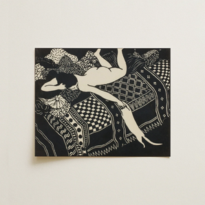 Laziness - Félix Edouard Vallotton Woodcut Art Print / Canvas Black White Linocut Artwork Nude Figure Patterned Textiles Félix Edouard