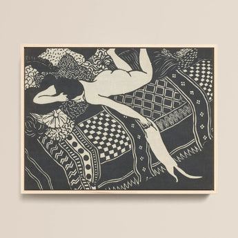 Laziness - Félix Edouard Vallotton Woodcut Art Print / Canvas Black White Linocut Print Nude Figure Patterned Textiles Félix Edouard
