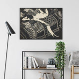 Laziness - Félix Edouard Vallotton Woodcut Framed Canvas, Black White Art Print Figure Patterned Surface
