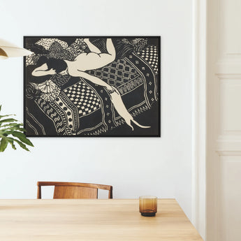 Laziness - Félix Edouard Vallotton Woodcut Framed Canvas, Black White Artwork Rabbits Patterned Geometric Design