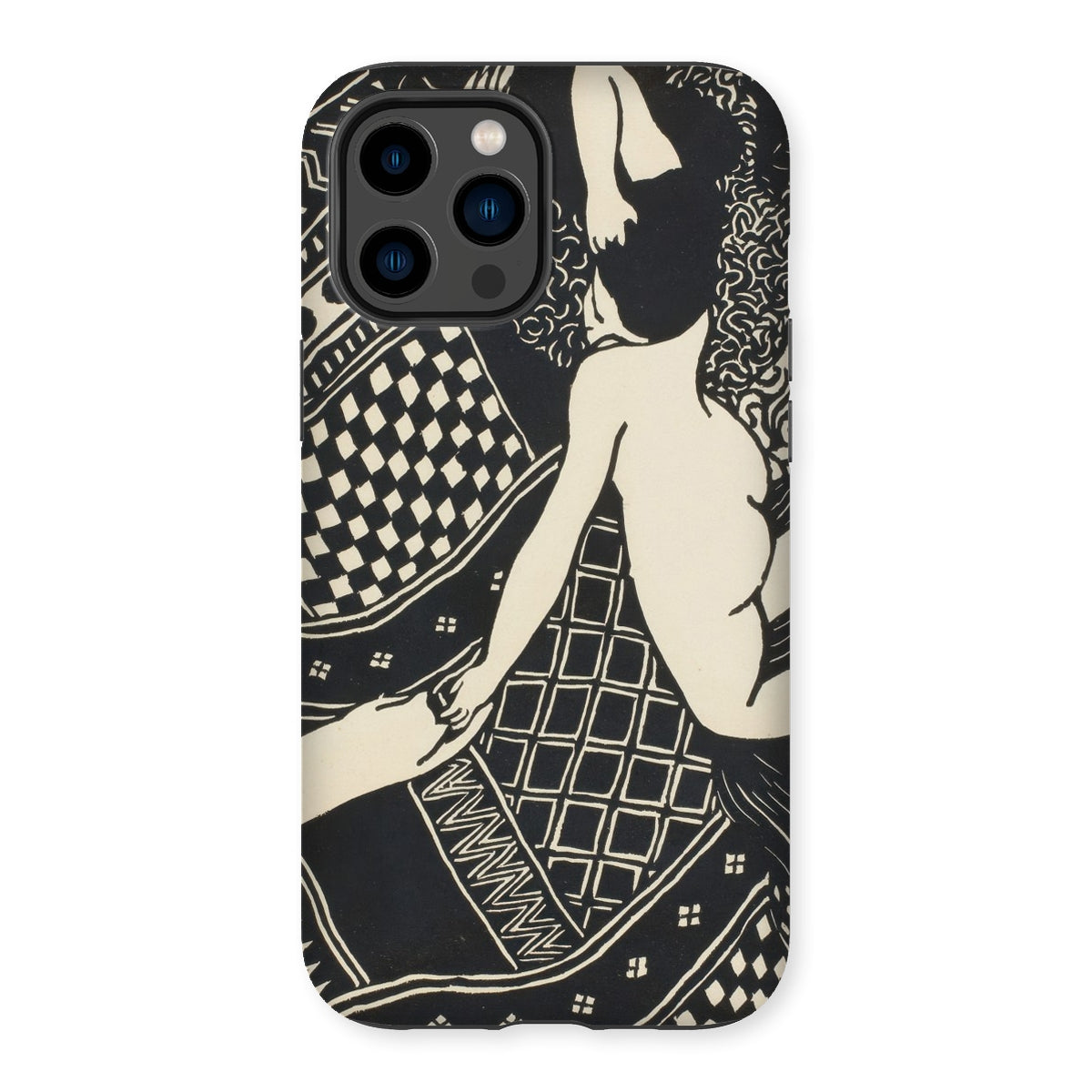 Laziness - Félix Edouard Vallotton Woodcut Iphone Case, 14 Pro Max / Matte, Kite-942709917, Black White Patterned