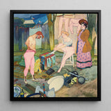Le Cirque Corvi - Georges De Feure Art Nouveau Framed Canvas, 12x12’’ / 31x31cm / Black Floating Frame, Painting Scene Three Women Outdoor
