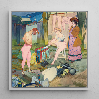 Le Cirque Corvi - Georges De Feure Art Nouveau Framed Canvas, 12x12’’ / 31x31cm / White Floating Frame, Impressionistic Circus Room Scene
