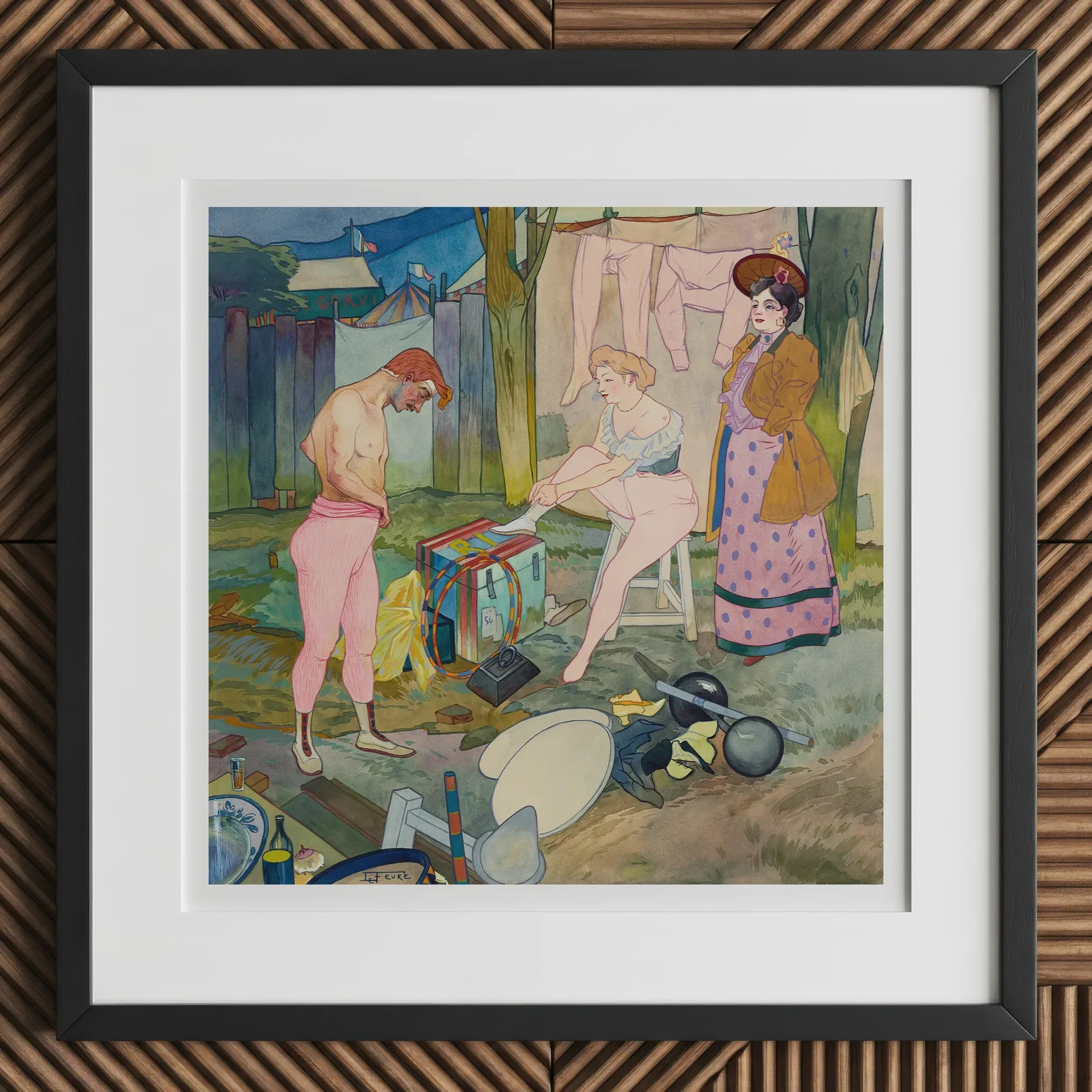 Le Cirque Corvi - Georges De Feure Art Nouveau Print, 12x12’’ / 31x31cm / Black Frame / 2’’ Matboard, Framed Print Three Figures Vibrant