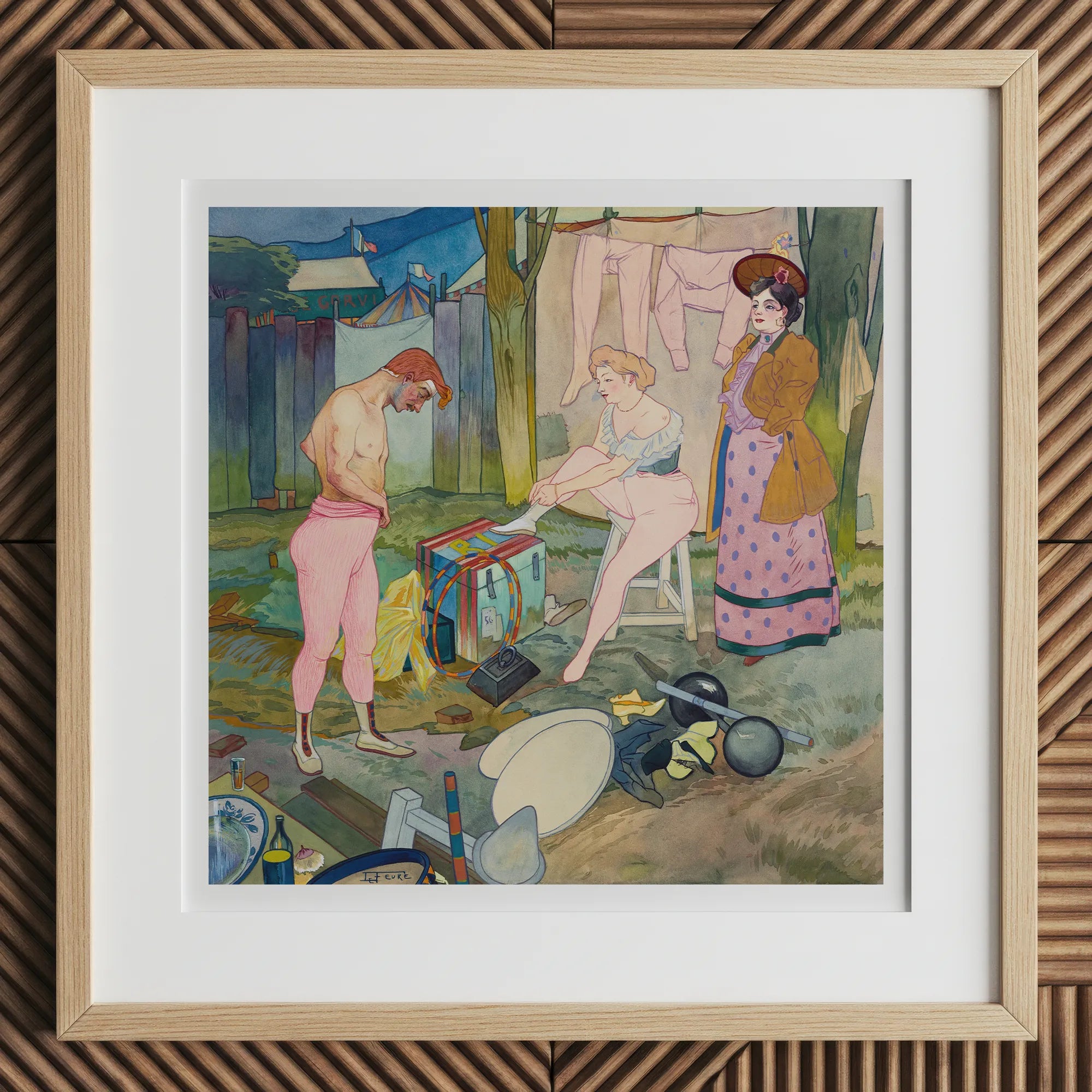 Le Cirque Corvi - Georges De Feure Art Nouveau Print, 12x12’’ / 31x31cm / Natural Frame / 2’’ Matboard, Framed Watercolor Painting Circus