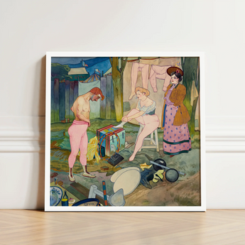 Framed Watercolor Artwork Three Women Garden Scene Soft Cirque Corvi, Belle époque Circus, Georges De Feure Art Nouveau