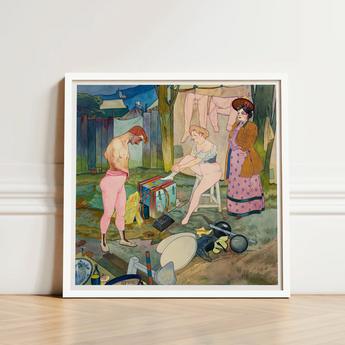 White-framed Art Print Vintage-style Illustration Three Figures Outdoor Cirque Corvi, Belle époque Circus, Georges De Feure Nouveau