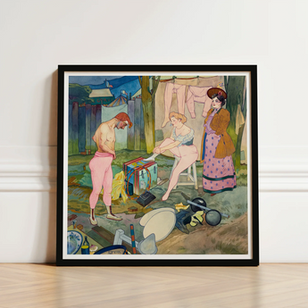 Black-framed Art Print Vintage-style Illustration Three Figures Outdoor Cirque Corvi, Belle époque Circus, Georges De Feure Nouveau