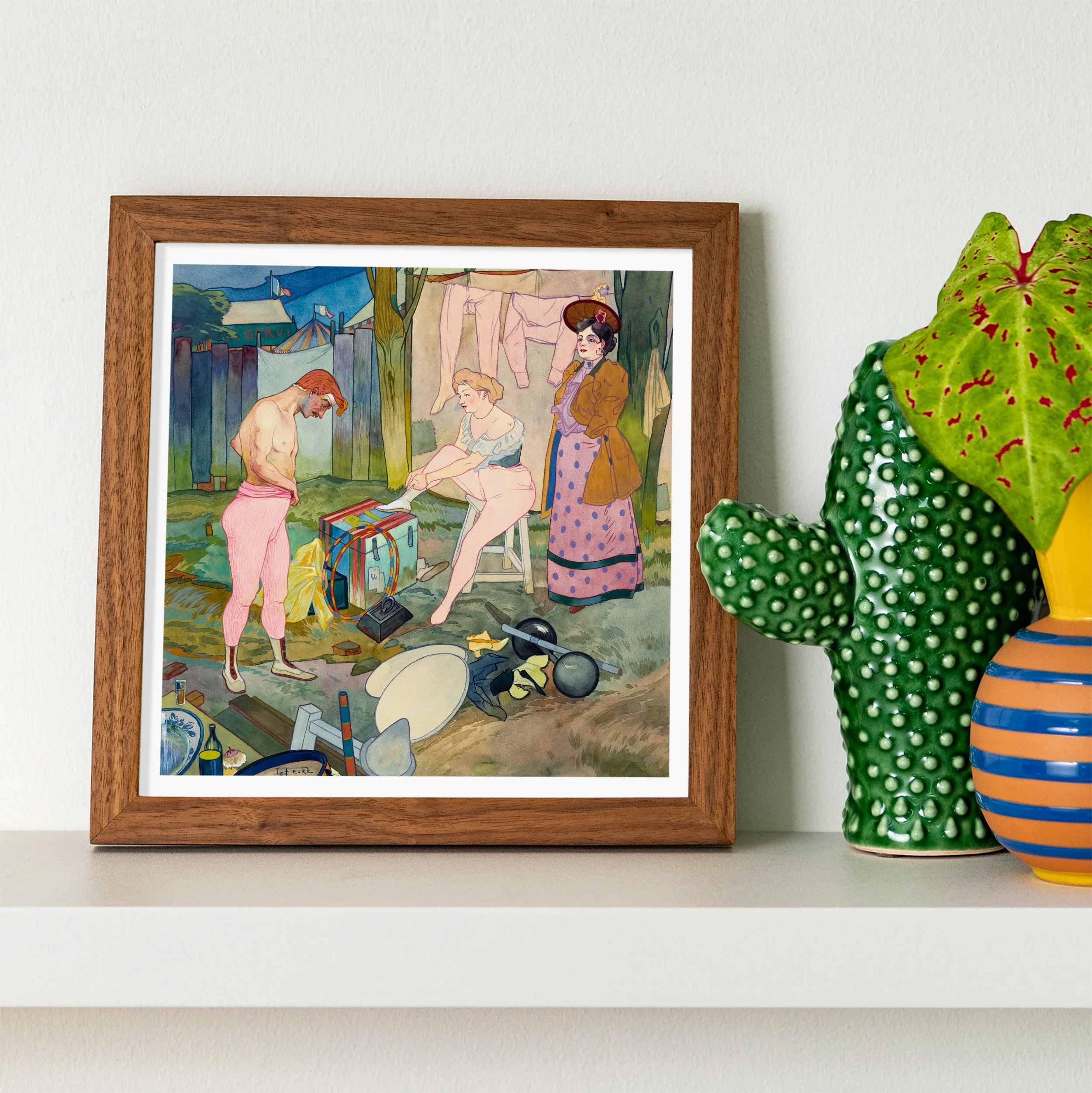 Le Cirque Corvi - Georges De Feure Art Nouveau Print, Framed Painting Colorful Domestic Scene Figures Interior
