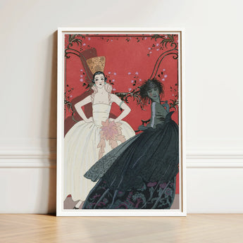 Artistic Framed Poster Two Elegantly Dressed Women Vintage George Barbier’s Le Jour, Barbier Art Print, Mesmerizing Ballet