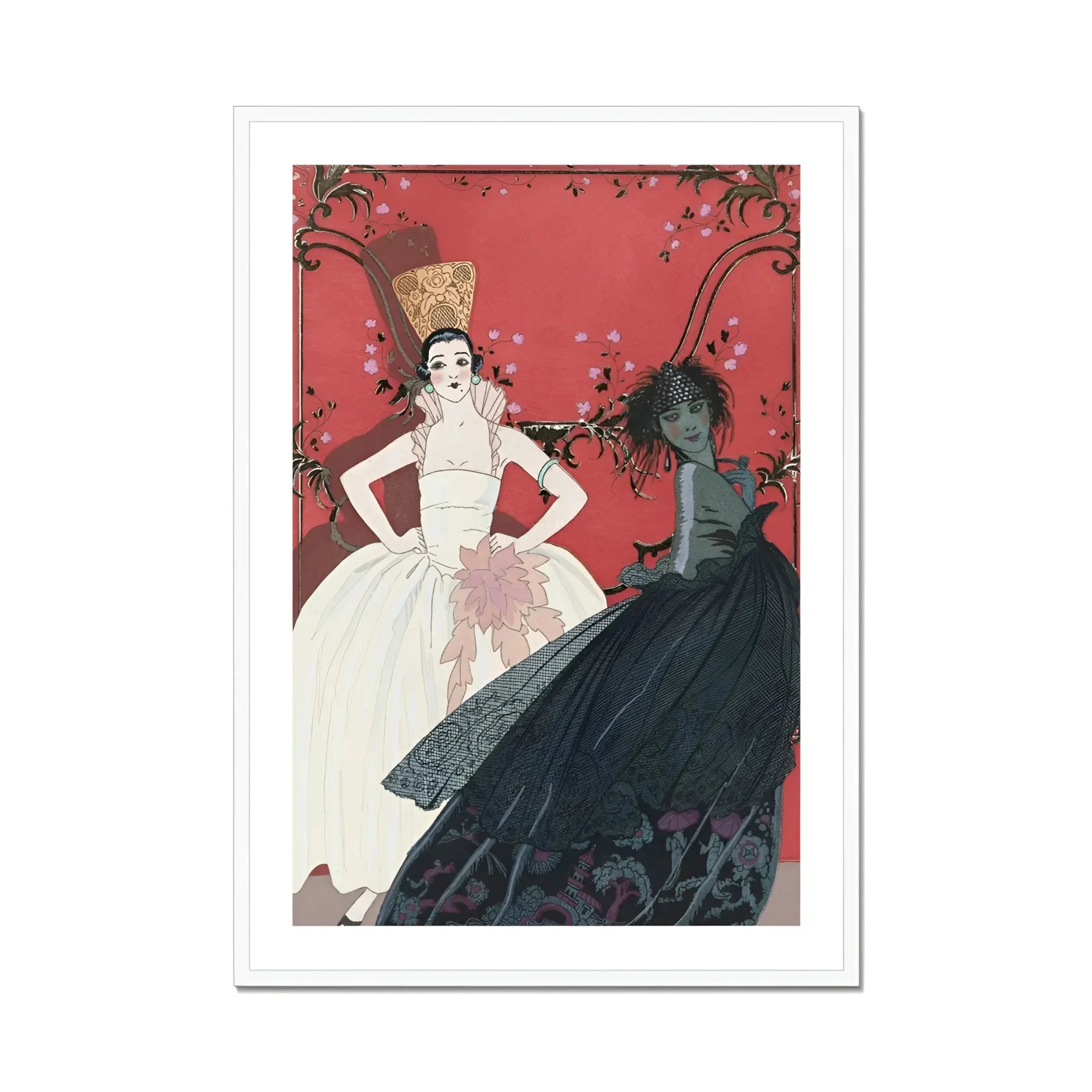 Le Jour et La Nuit - George Barbier 1920s Art Print, Art Deco Fashion Illustration Two Women White Black