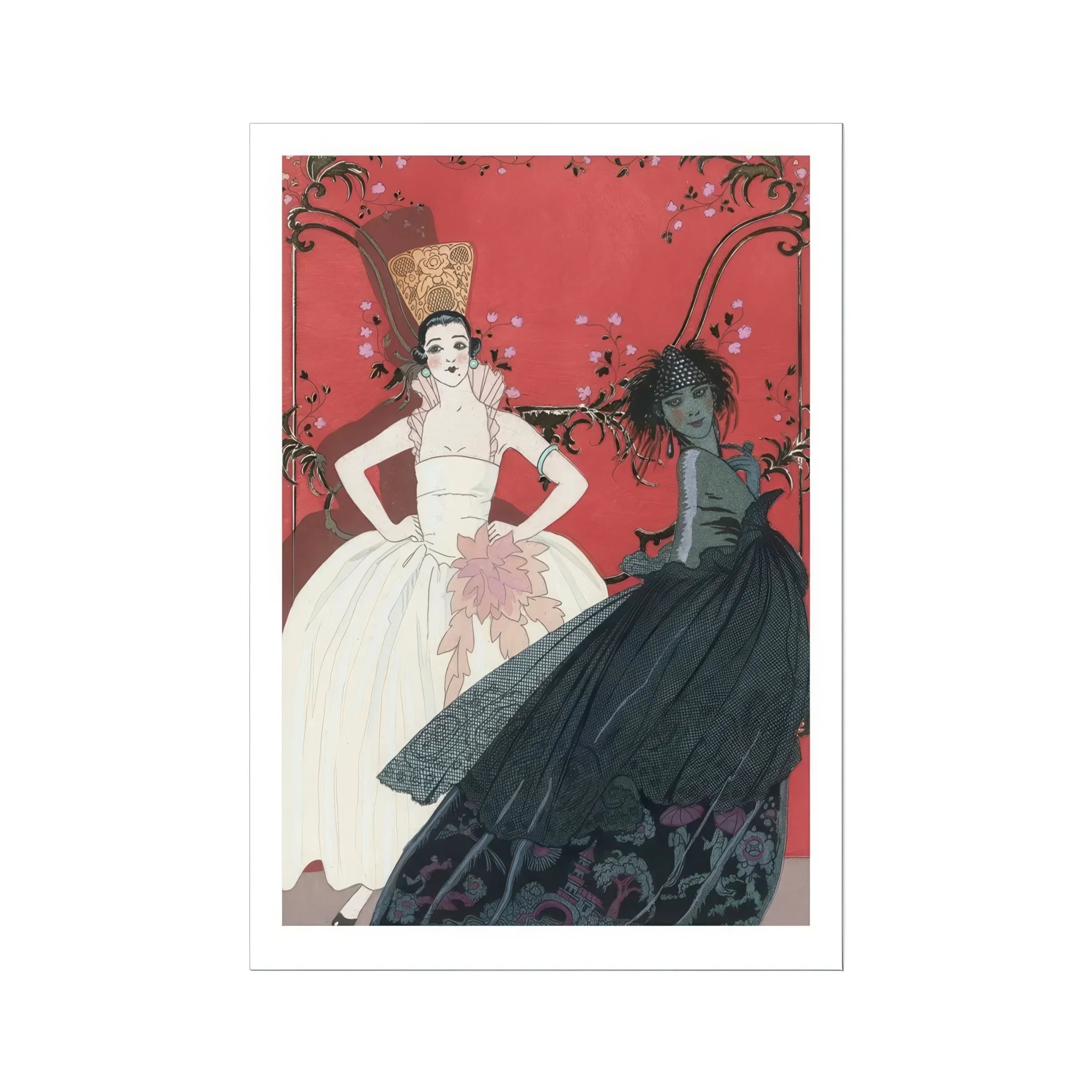 Le Jour et La Nuit - George Barbier 1920s Art Print, Art Deco Fashion Illustration Two Women White Black