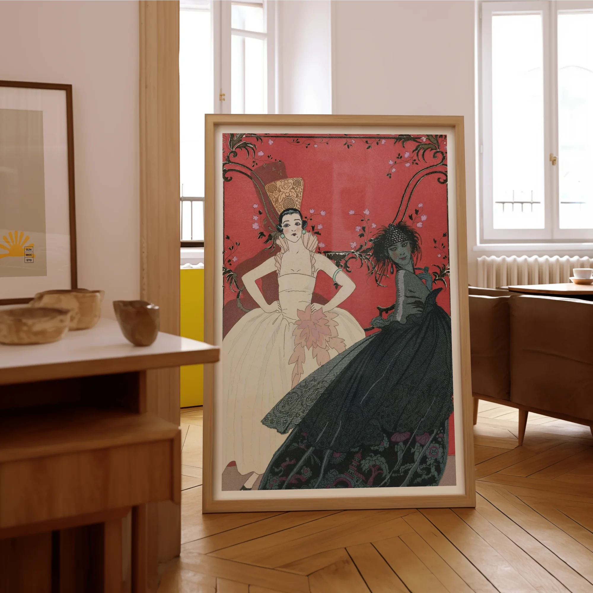 Le Jour et La Nuit - George Barbier 1920s Art Print, Framed Vintage Art Print Two Women White Black
