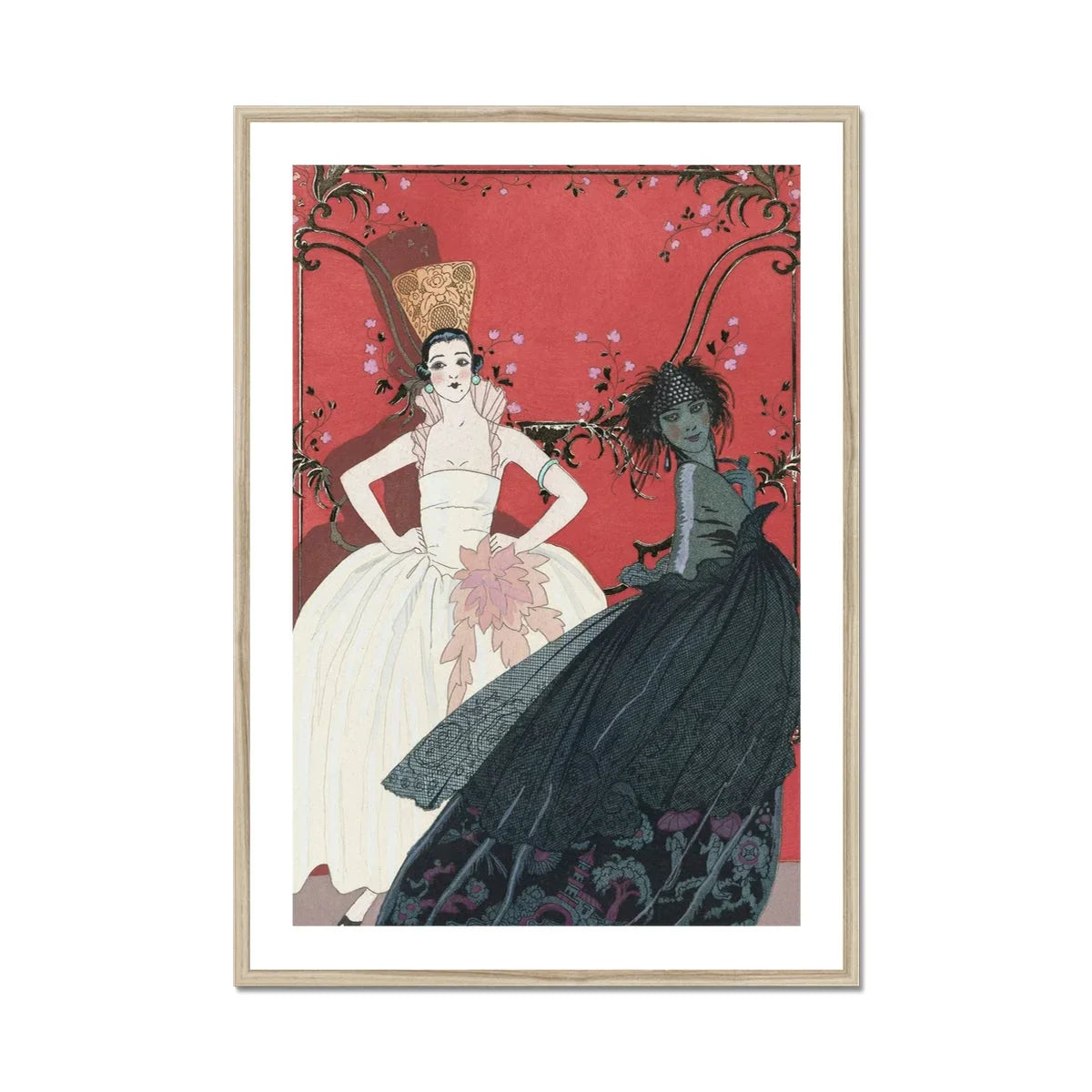 Le Jour et La Nuit - George Barbier 1920s Art Print, Art Print Two Figures White Black Ballgowns Red