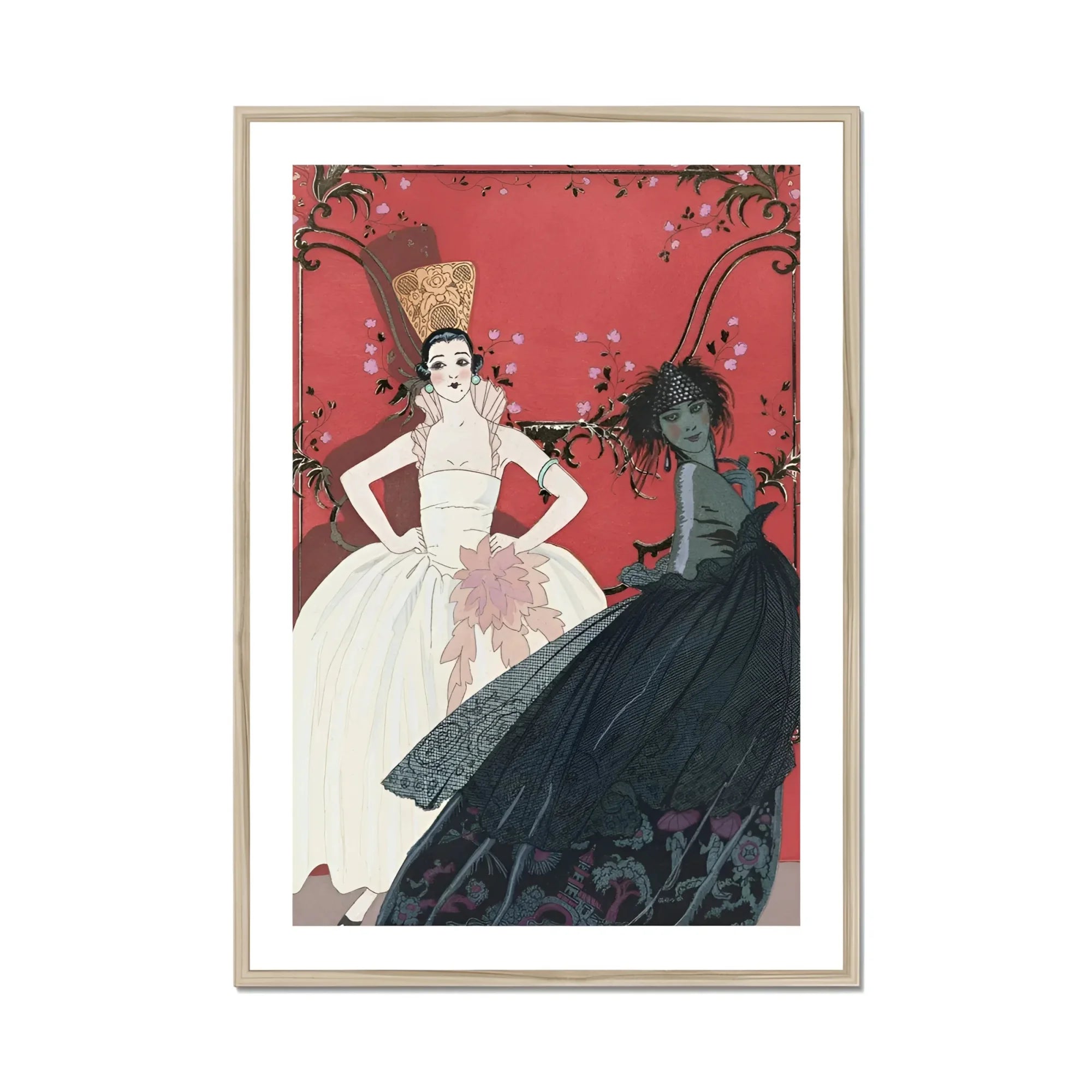 Le Jour et La Nuit - George Barbier 1920s Art Print, Art Print Two Figures White Black Ballgowns Red