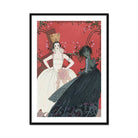 Le Jour et La Nuit - George Barbier 1920s Art Print, Art Print Two Women White Black Ballgowns Coral-colored