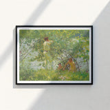 Framed Painting Man Light Green Attire Water Figure Henry Scott, Leafy June, Dappling Riverbank Grasses
