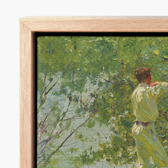 Light Wood-framed Canvas Print Impressionist-style Painting Figure Pale Henry Scott, Leafy June, Dappling Riverbank Grasses