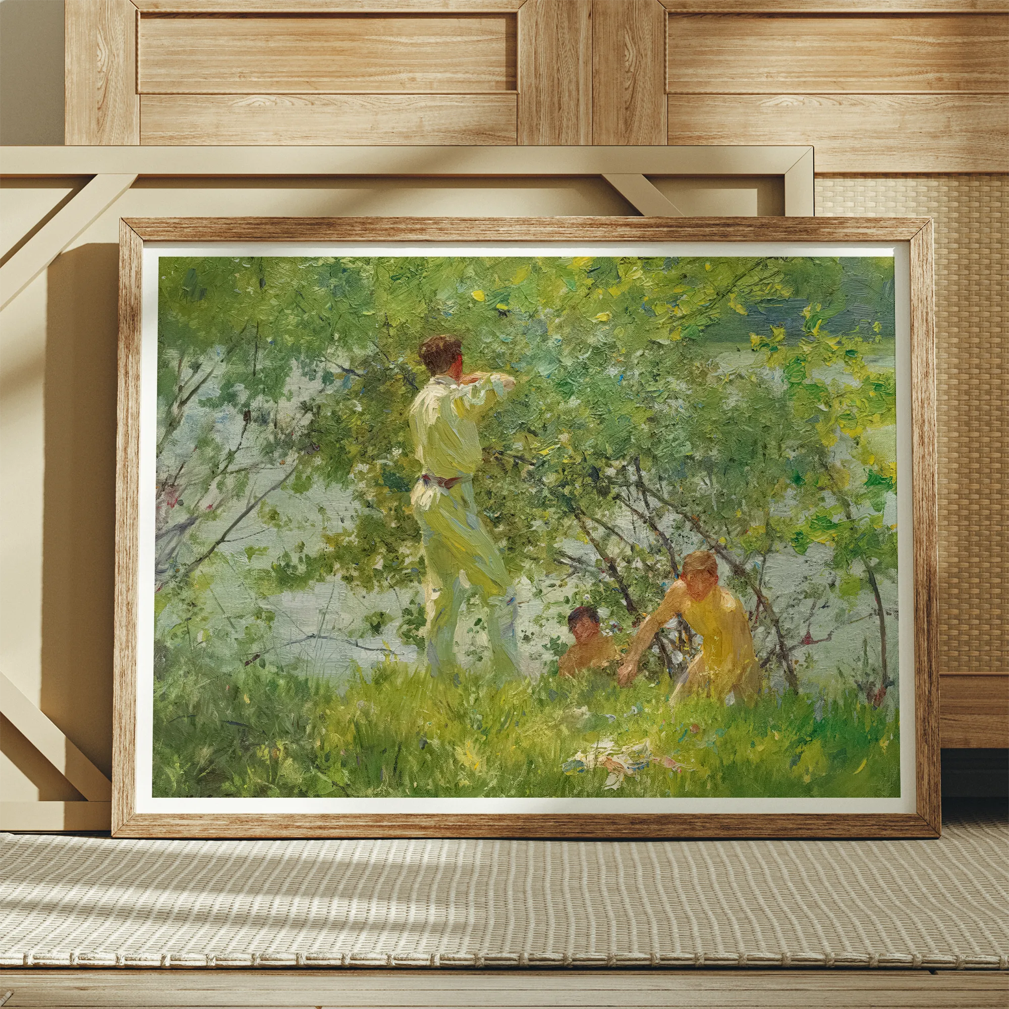Leafy June Henry Scott Tuke Art Print, Framed Painting People Lush Green Landscape