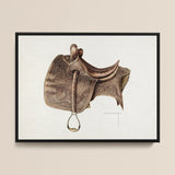 Leather Saddle - Bertha Semple Equestrian Art Print / Canvas, 16x12’’ / 41x31cm / Black Frame, Posters Prints & Visual Artwork, Toby Leon