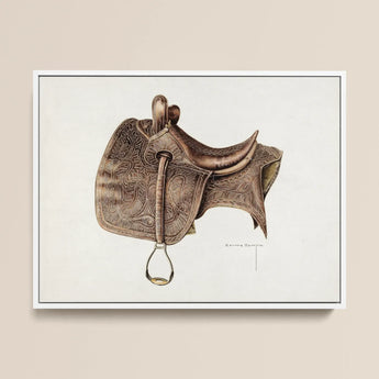 Leather Saddle - Bertha Semple Equestrian Art Print / Canvas, 16x12’’ / 41x31cm / White Frame, Posters Prints & Visual Artwork, Toby Leon