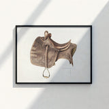 Detailed Illustration Brown Leather Western Saddle Intricate Tooled Bertha Semple 1930s, Equestrian Art