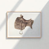 Detailed Sepia-toned Illustration Western Saddle Intricate Tooled Leather Bertha Semple 1930s, Equestrian Art